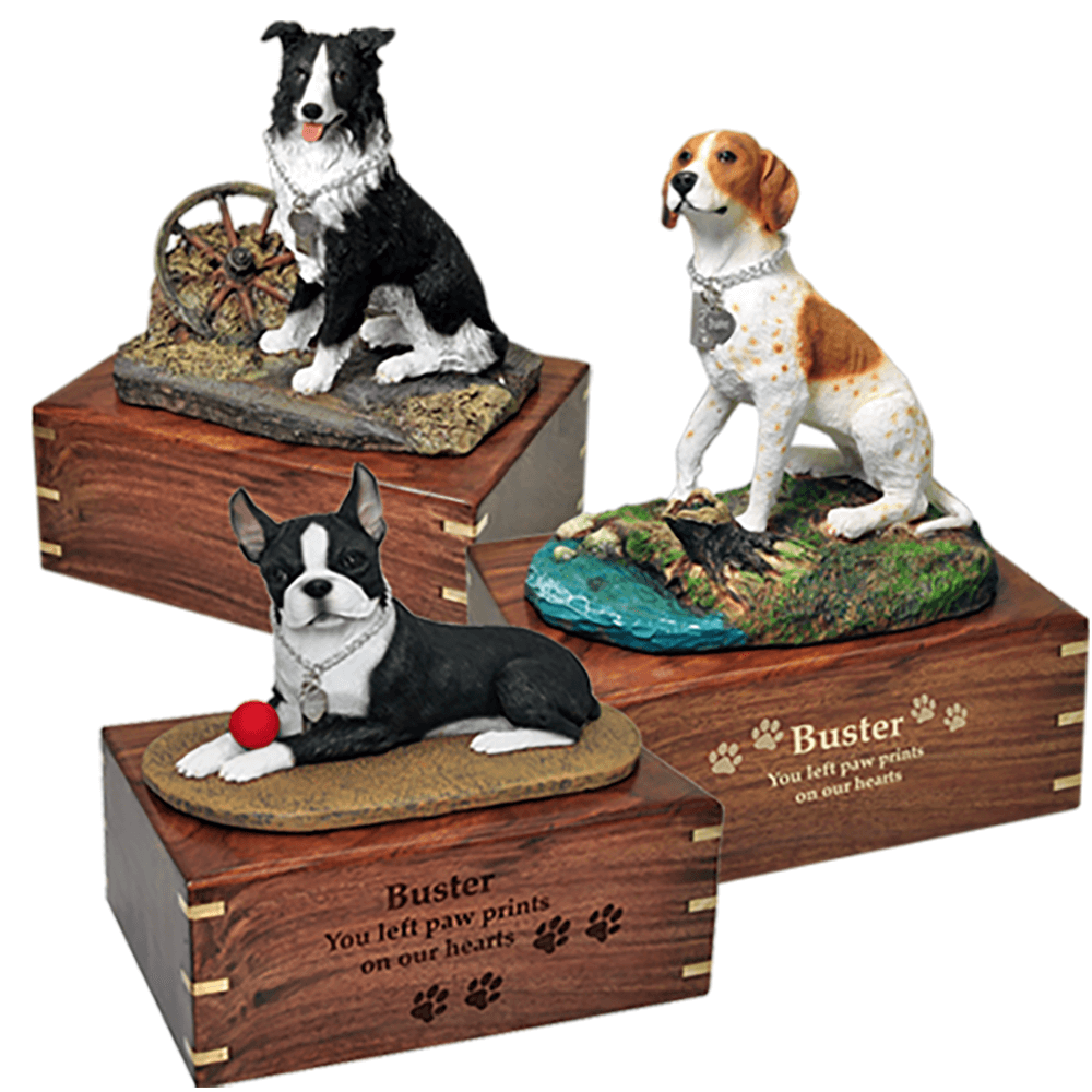 Wooden Brass Accent Figurine Urn