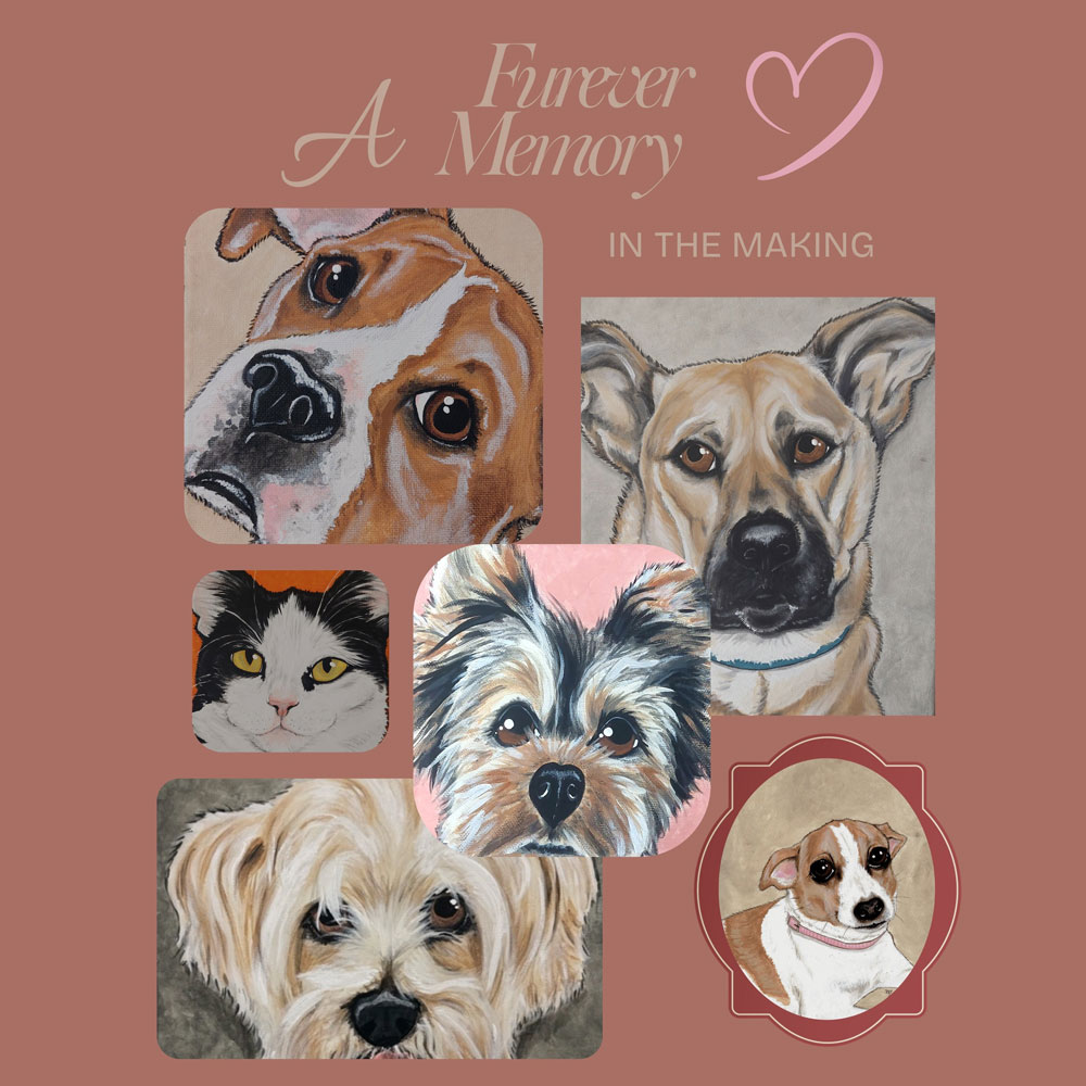 Hand painted pet portraits to remember your pet.
